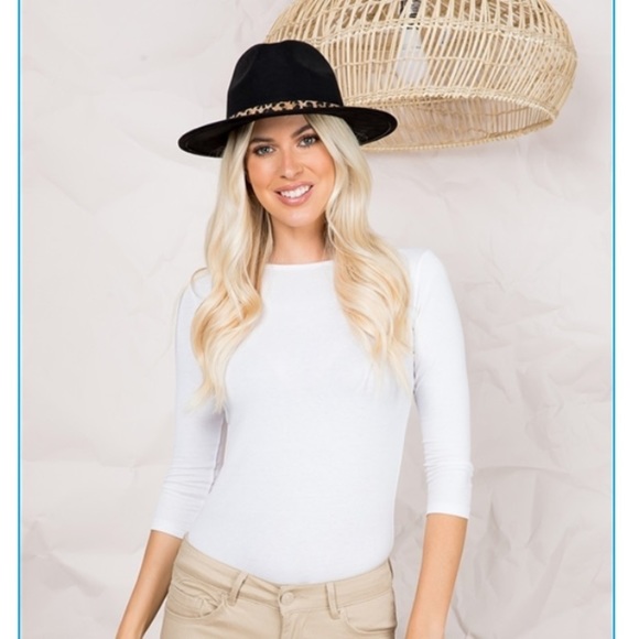 Black Brim Hat with Leopard Accent - Picture 3 of 4